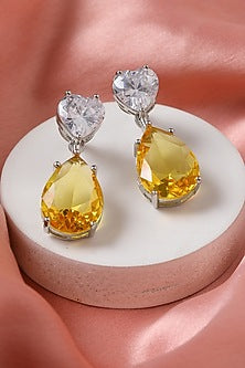 White Finish Diamond & Zircon Heart Shaped Dangler Earrings