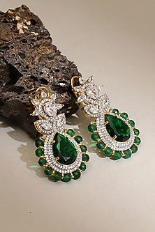 White Finish Emerald & Diamond Dangler Earrings