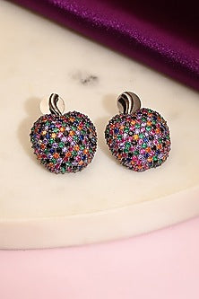 White Finish Multi-Colored Zircon Apple Stud Earrings