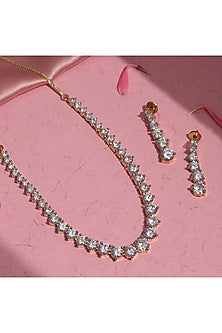 White Finish Diamond Necklace Set