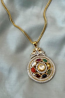 Gold Plated Navratna Pendant In Sterling Silver