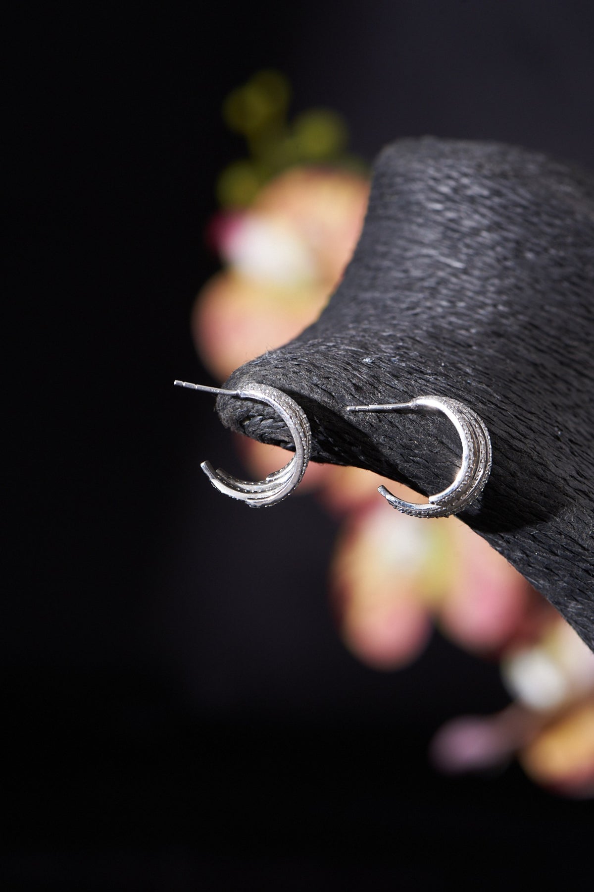 White Rhodium Finish Moissanite Polki Hoop Earrings In Sterling Silver