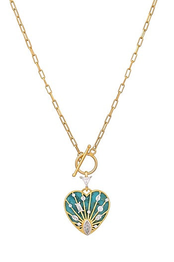 Gold Plated Mother Of Pearl & Cubic Zirconia Heart Pendant Necklace In Sterling Silver