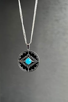 White Finish Turquoise Pendant In Sterling Silver