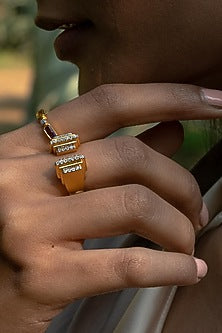 Gold Plated Cz Geometric Ring In Sterling Silver