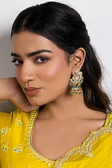 Gold Plated Moissanite Polki Meenakari Jhumka Earrings In Sterling Silver