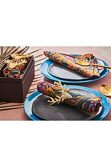 Gold Antler Napkin Rings & Printed Napkins (Set of 4)