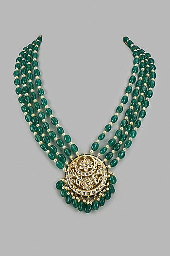 Green Kundan Polki & Emerald Necklace