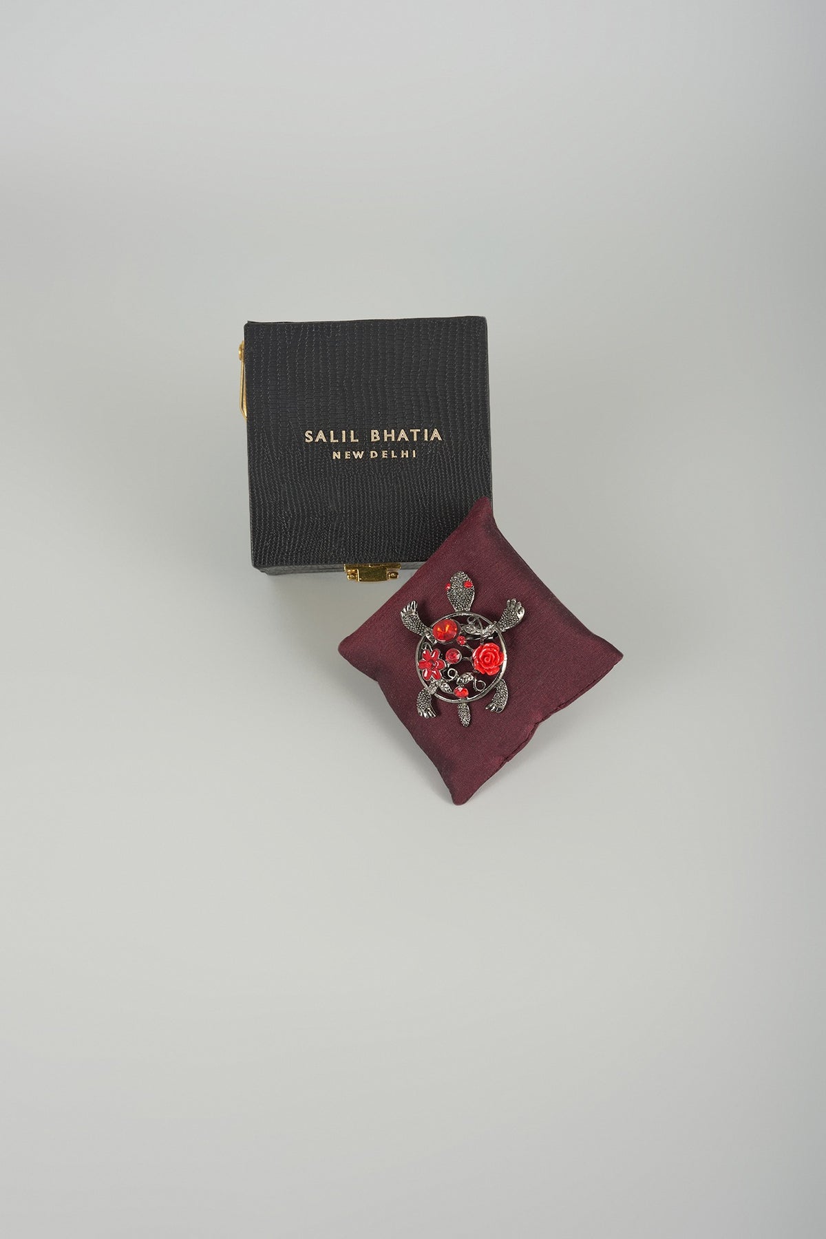 Gunmetal Finish Turtle Embellished Brooch