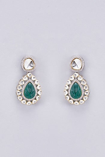 White Finish Kundan Polki Drop Earrings