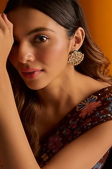 Gold Finish Multi-Colored Stone Stud Earrings
