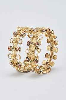 Gold Finish Kundan Polki Bangles (Set of 2)