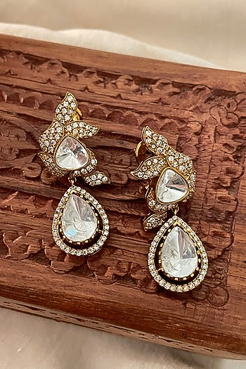 Gold Finish Kundan Polki Stud Earrings