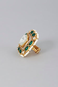 Gold Finish Kundan Polki Ring