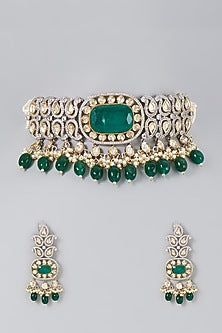 Gold Finish Emeralds Choker Necklace Set