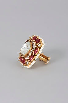 Gold Finish Kundan Polki & Red Stones Ring