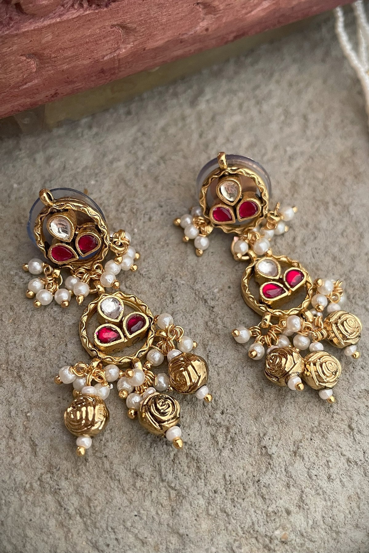 Gold Finish Kundan Polki & Ruby Necklace Set