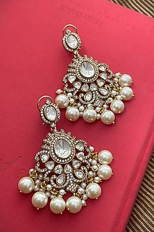 Rose Gold Finish Moissanite Polki Dangler Earrings