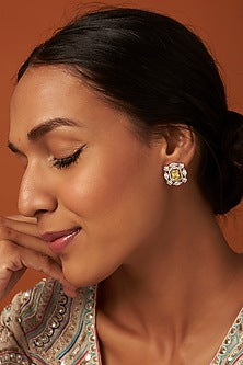 White Finish Stud Earrings