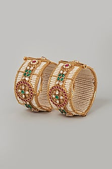 Gold Finish Jadau Bangles (Set of 2)