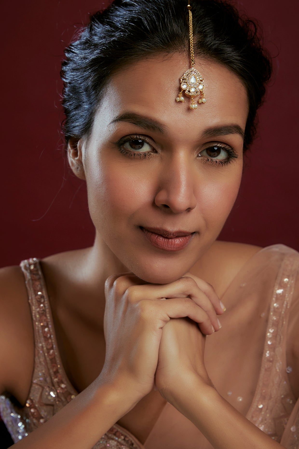Gold Finish Kundan Polki & Zircon Maangtikka