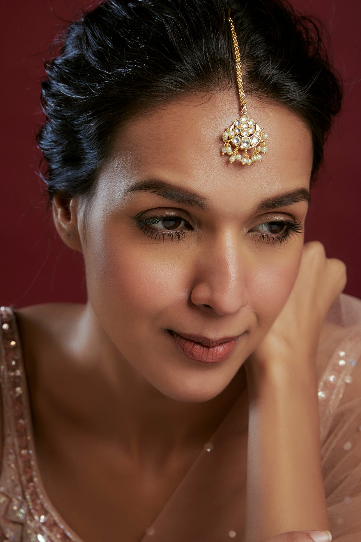 Gold Finish Kundan Polki Maangtikka
