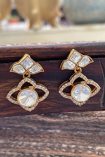 Gold Finish Kundan Polki Dangler Earrings