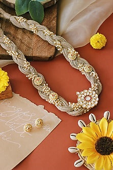 Beige Kundan Polki Handmade Necklace Set