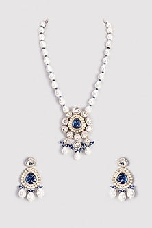 Blue Stone & Moissanite Polki Long Necklace Set
