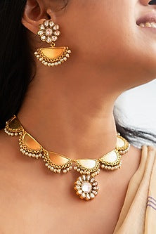 Golden Kundan Polki Long Necklace Set