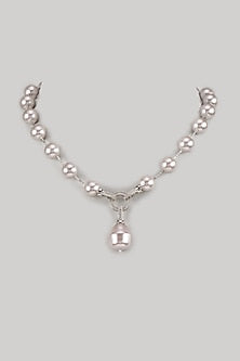 White Finish Pearl Choker Necklace Set