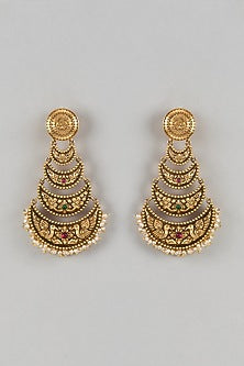 Gold Finish Pearl Layered Chandbali Earrings