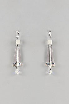 White Finish Diamond & Crystal Tree Dangler Earrings