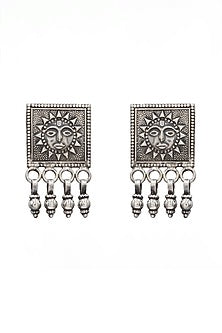 Oxidized Silver Finish Handcrafted Dangler Earrings In Sterling Silver