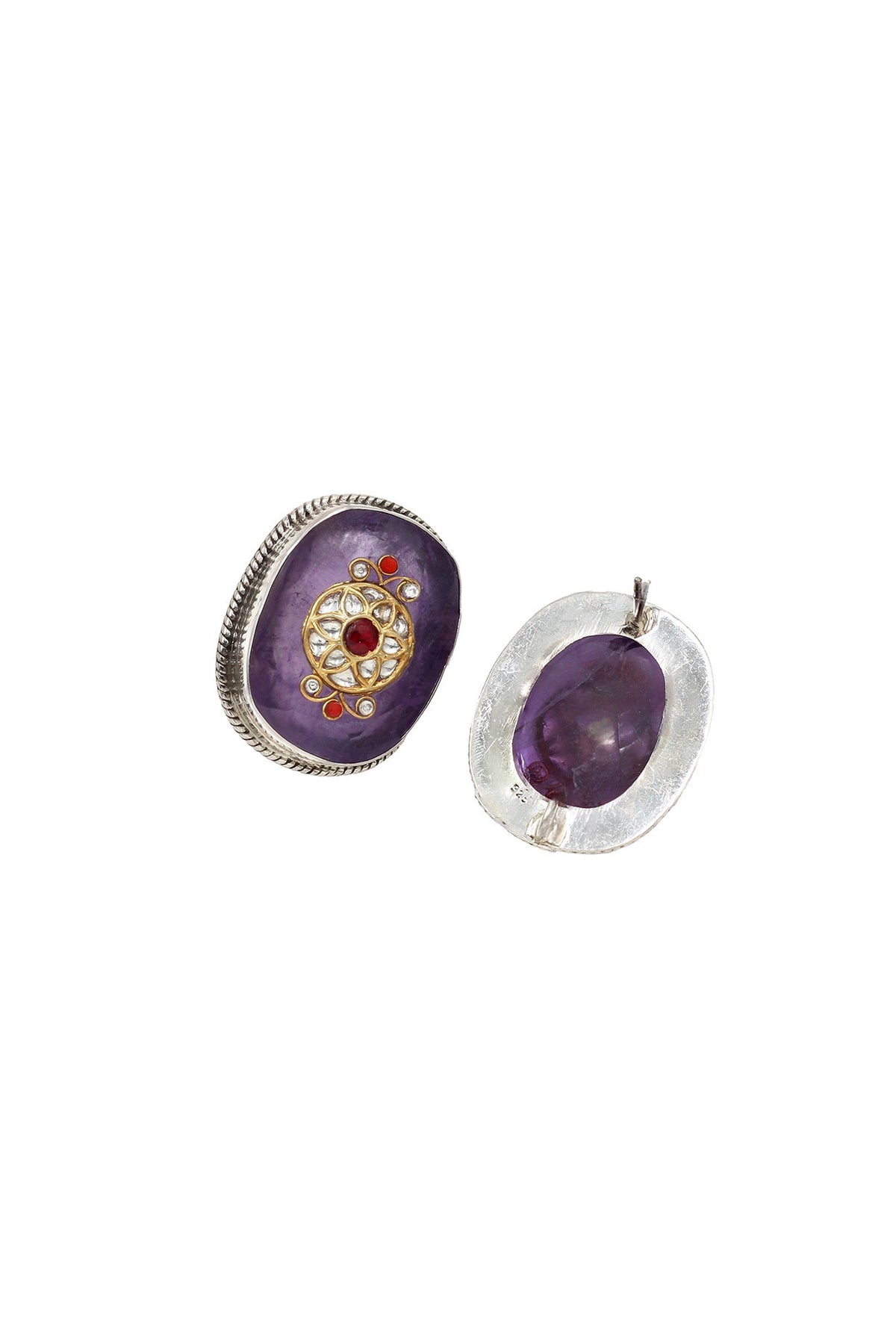 Silver Finish Purple Hydro Stone Handcrafted Stud Earrings In Sterling Silver