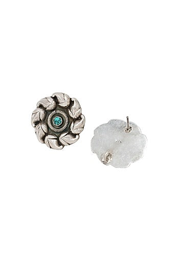 Silver Finish Turquoise Stone Handcrafted Stud Earrings