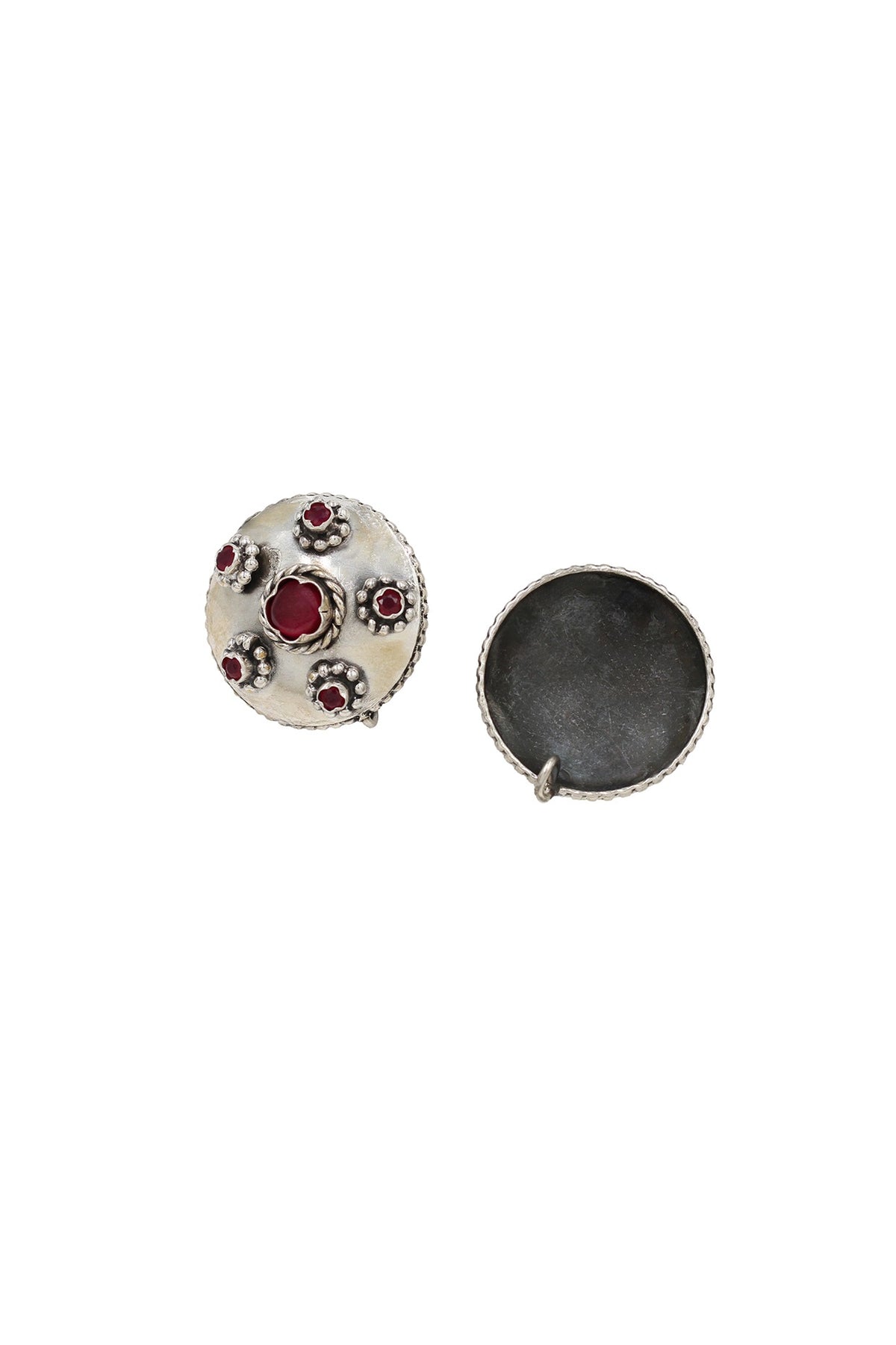 Silver Finish Red Hydro Stone Handcrafted Stud Earrings