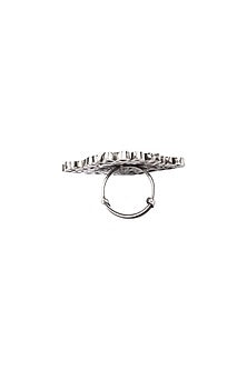 Silver Finish Checkered Pattern Engraved Ring In Sterling Silver