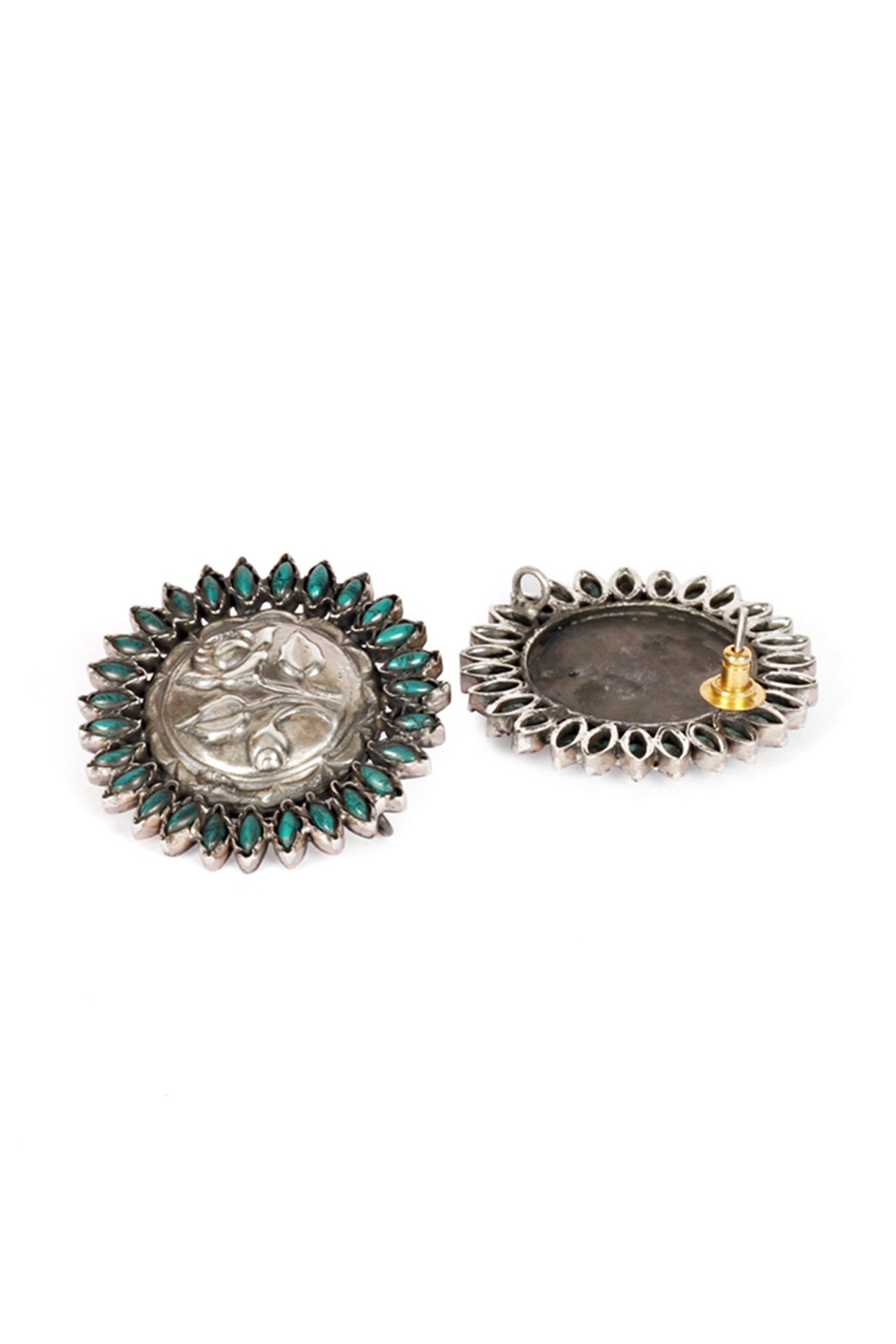 Silver Finish Turquoise Stone Stud Earrings In Sterling Silver
