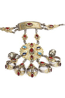 Gold Finish Multi-Colored Stone Hand Harness In Sterling Silver