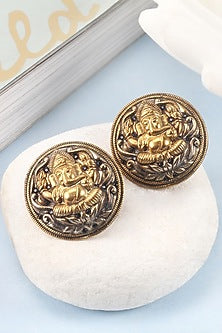 Gold Finish Handcrafted Stud Earrings In Sterling Silver
