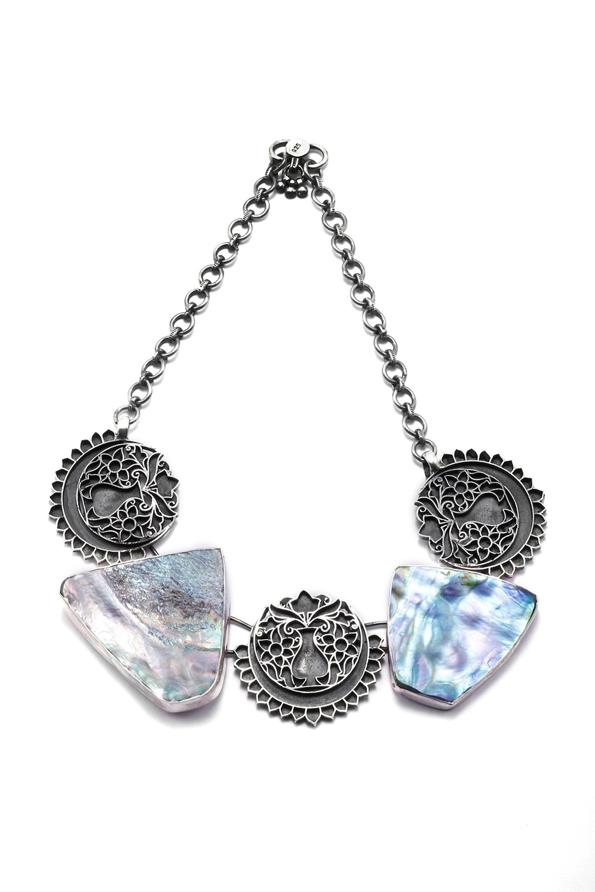 Black Rhodium Finish Mother Of Pearl Choker Necklace