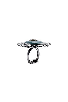 Black Rhodium Finish Green Chalcedony Ring