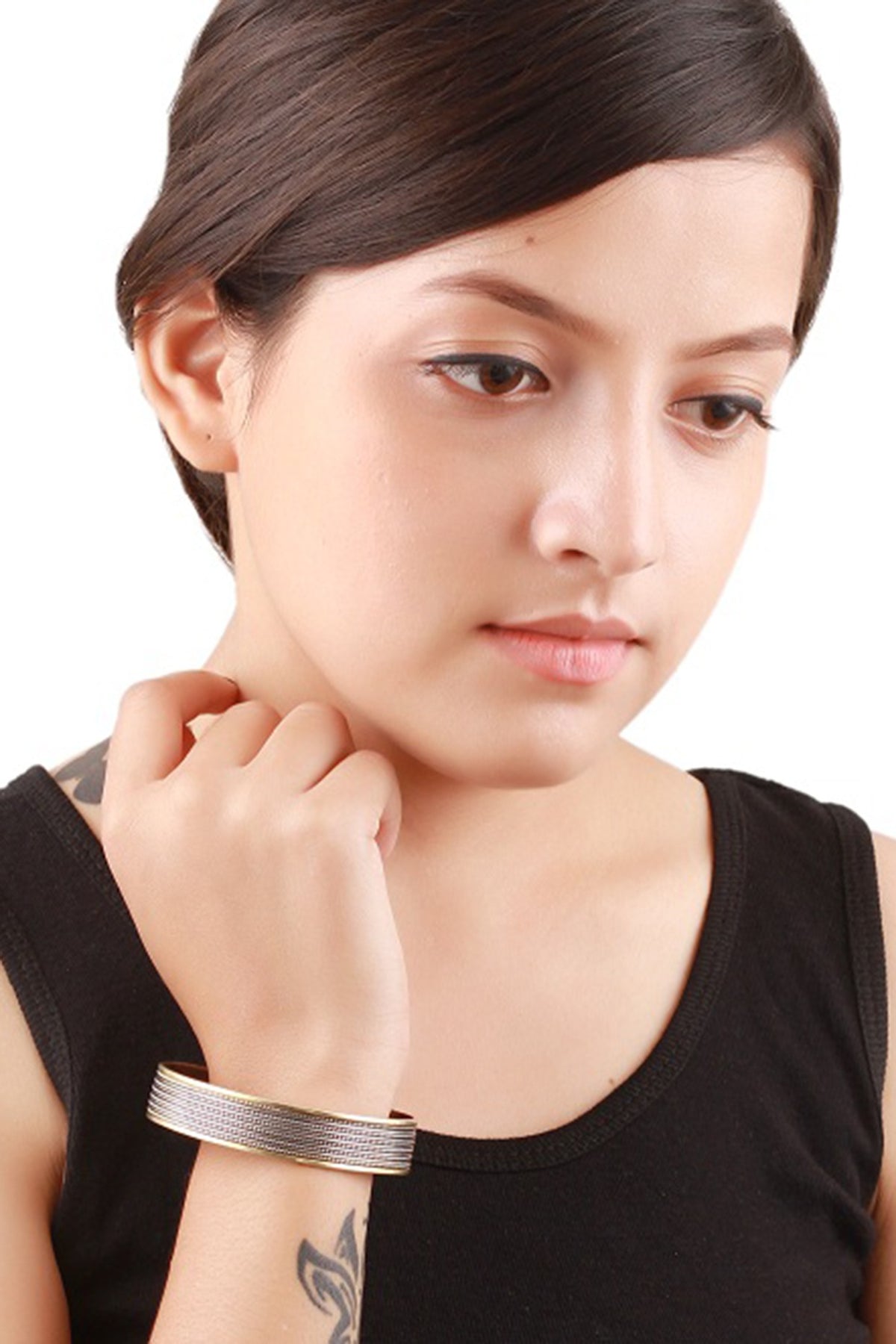 Two-Tone Finish Handcrafted Engraved Bracelet In Sterling Silver
