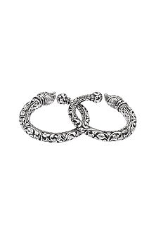 Silver Handcrafted Bacelets In Sterling Silver (Set of 2)