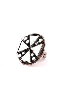 Silver Glass Adjustable Ring In Sterling Silver