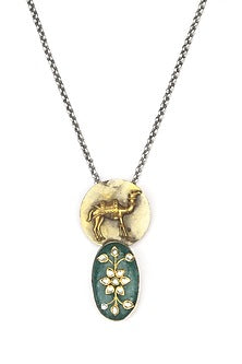 Gold Finish Kundan Polki & Green Onyx Pendant Necklace