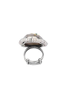 Gold Finish Quartz Stone Handcrafted Ring In Sterling Silver