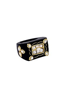 Gold Finish Handcrafted Ring With Black Onyx Stone In Sterling Silver
