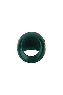 Gold Finish Green Onyx Stone Handcrafted Ring In Sterling Silver